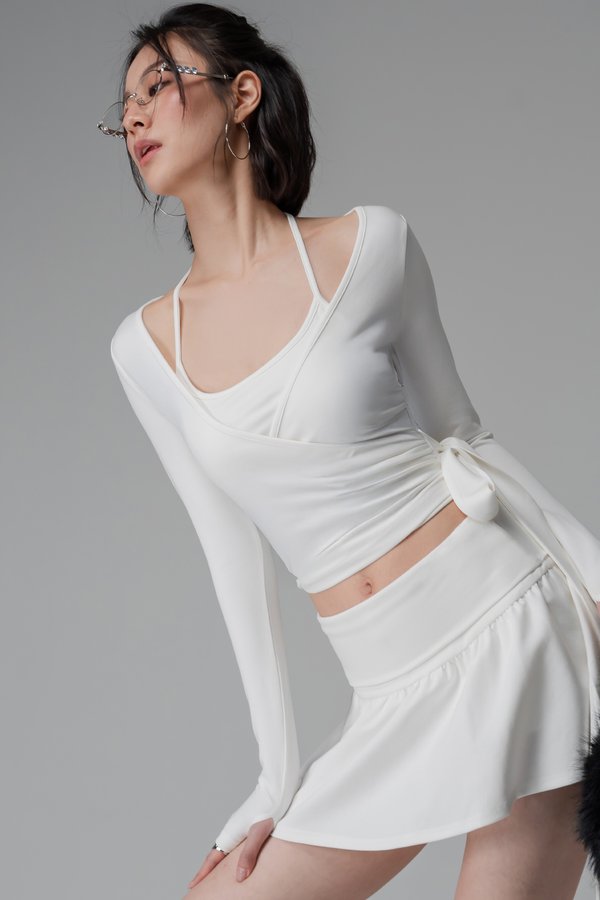 Motion Wrapped Sleeved Top In Pearl White