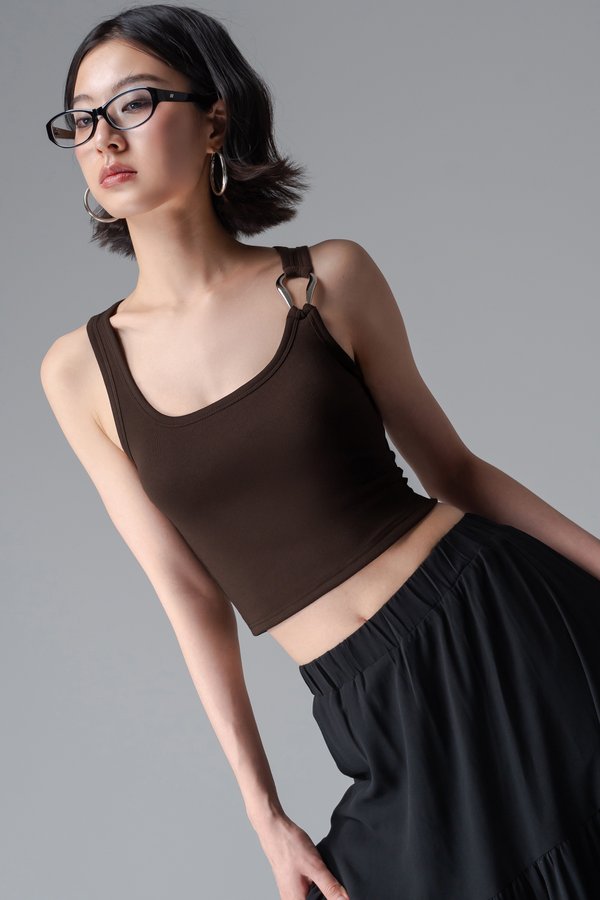 Treasure Buckle Tank Top In Mocha Brown