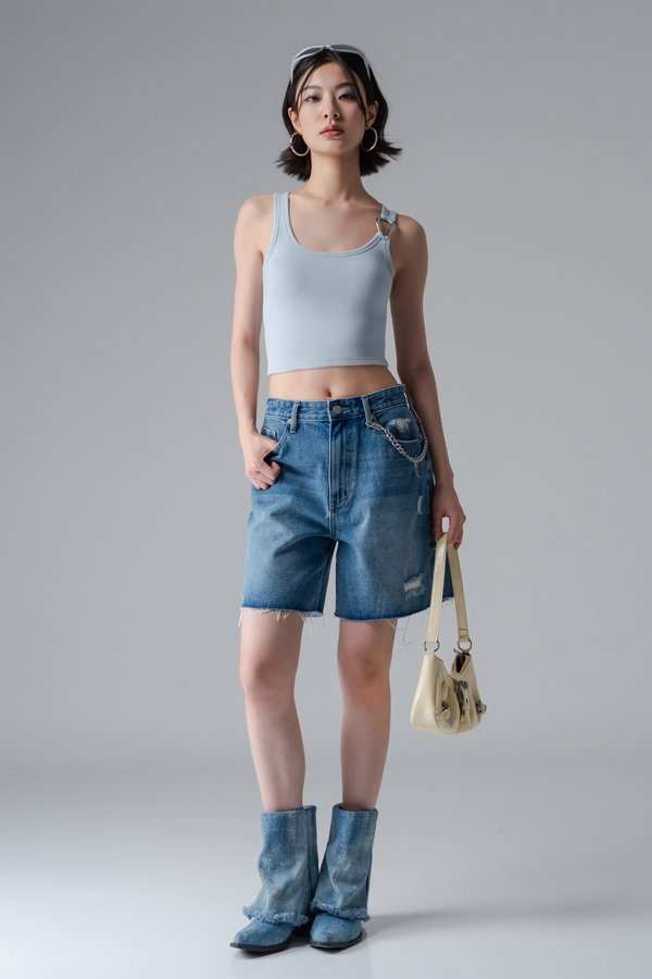 Treasure Buckle Tank Top In Soft Blue