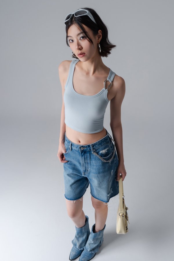 Treasure Buckle Tank Top In Soft Blue