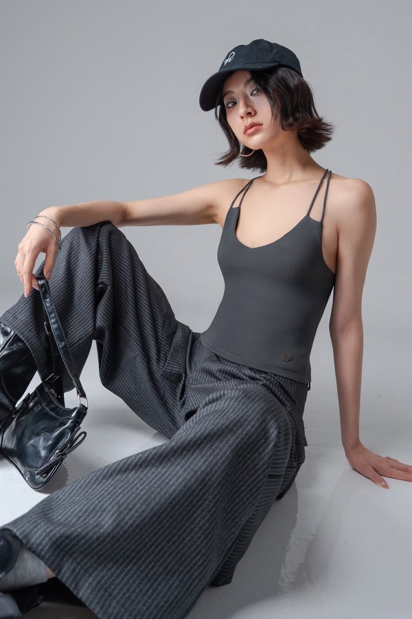 Interlock Halter Top In Gunmetal Dark Grey