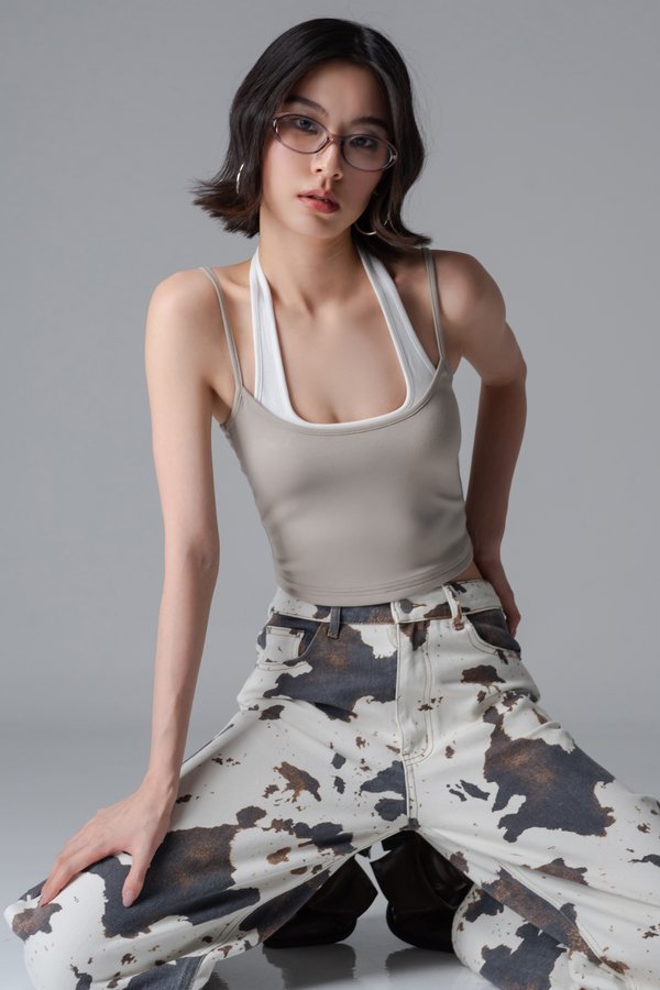 Double Trouble Halter Top In Greige