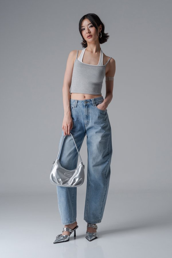 Double Trouble Halter Top In Graphite Grey