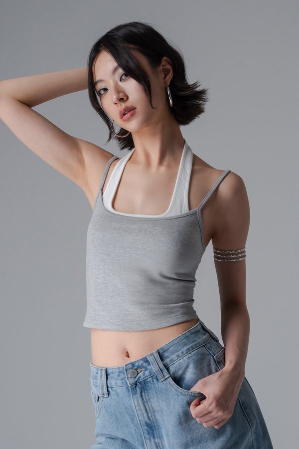 Double Trouble Halter Top In Graphite Grey