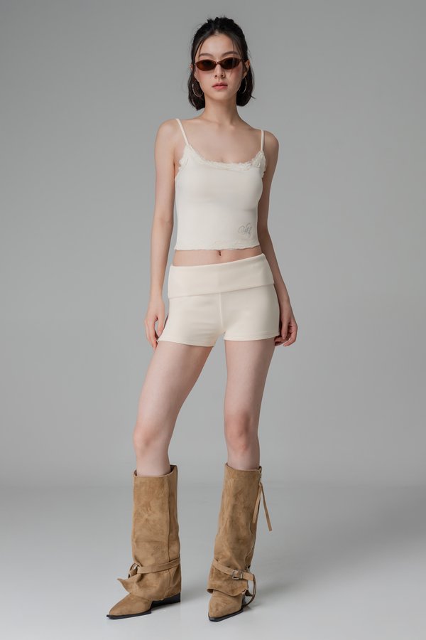 Studio Foldover Shorts In Ivory Cream