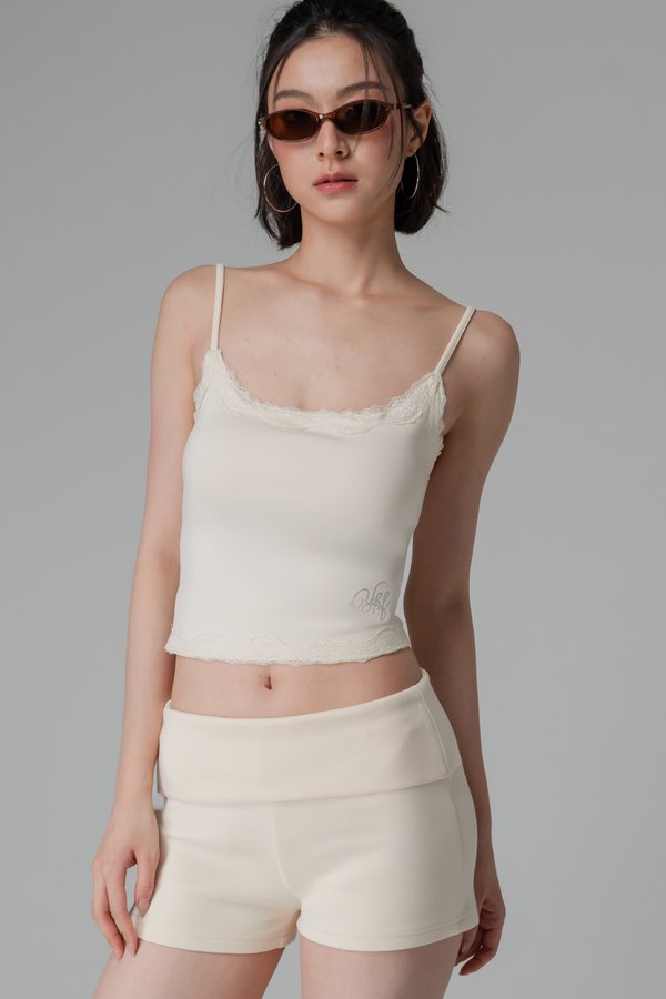 Studio Foldover Shorts In Ivory Cream