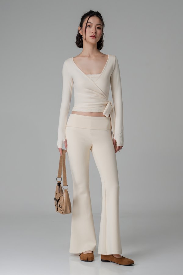 Stretch Foldover Pants In Ivory Cream
