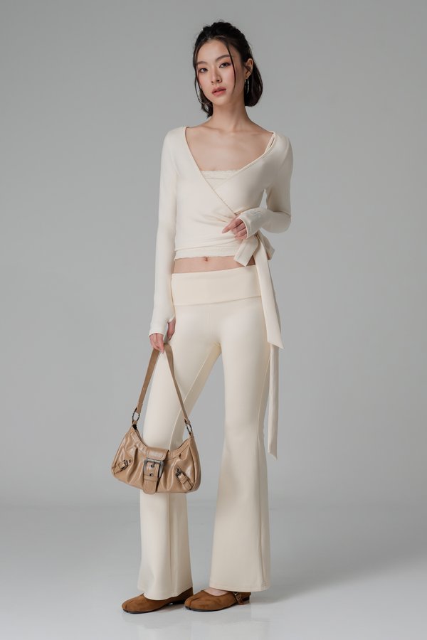 PETITE | Stretch Foldover Pants In Ivory Cream