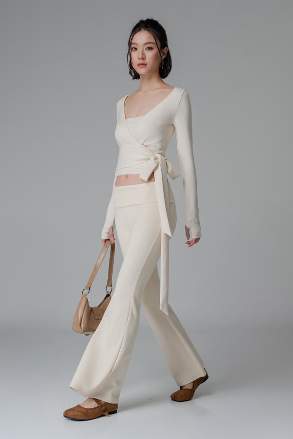 PETITE | Stretch Foldover Pants In Ivory Cream