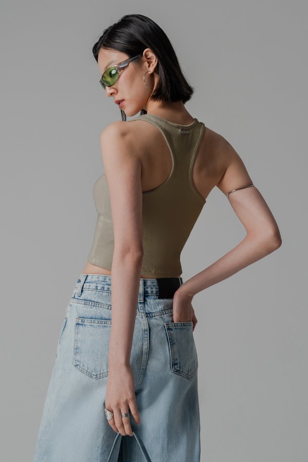 Sprinter Racer Tank Top in Dark Olive