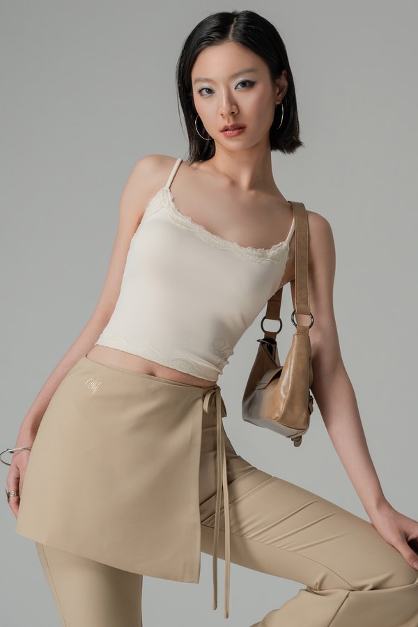 Overlap Skirt Pants in Khaki