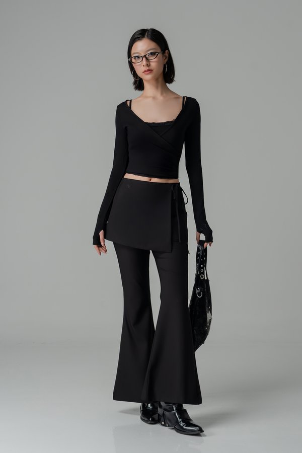 Overlap Skirt Pants in Black