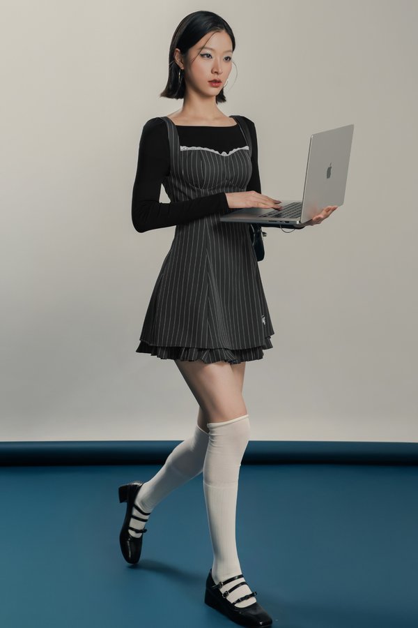 Principle Dress In Pinstripe Grey