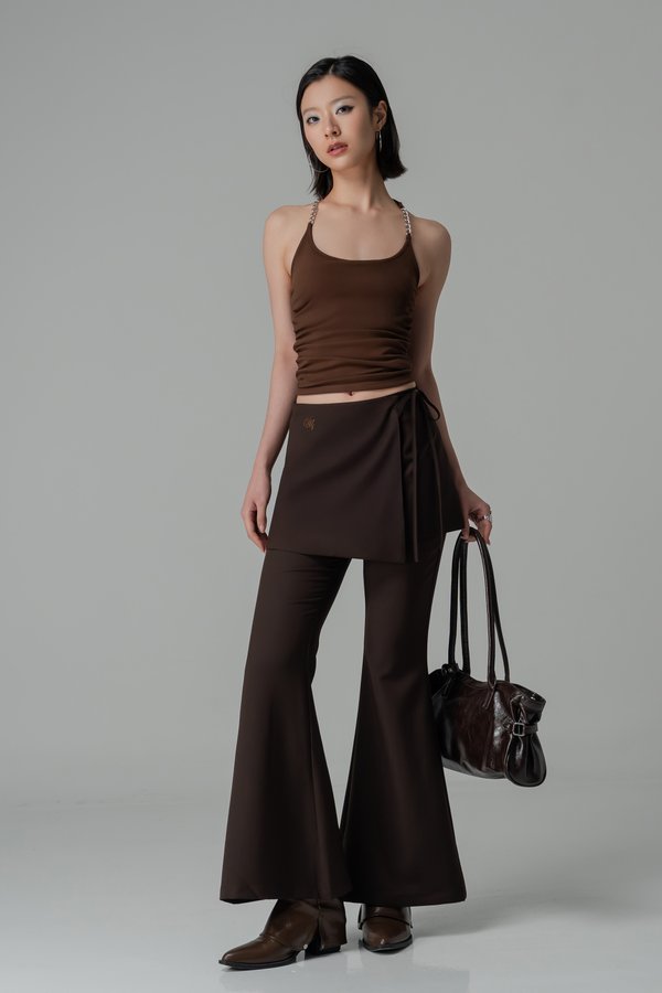 Overlap Skirt Pants in Espresso Brown