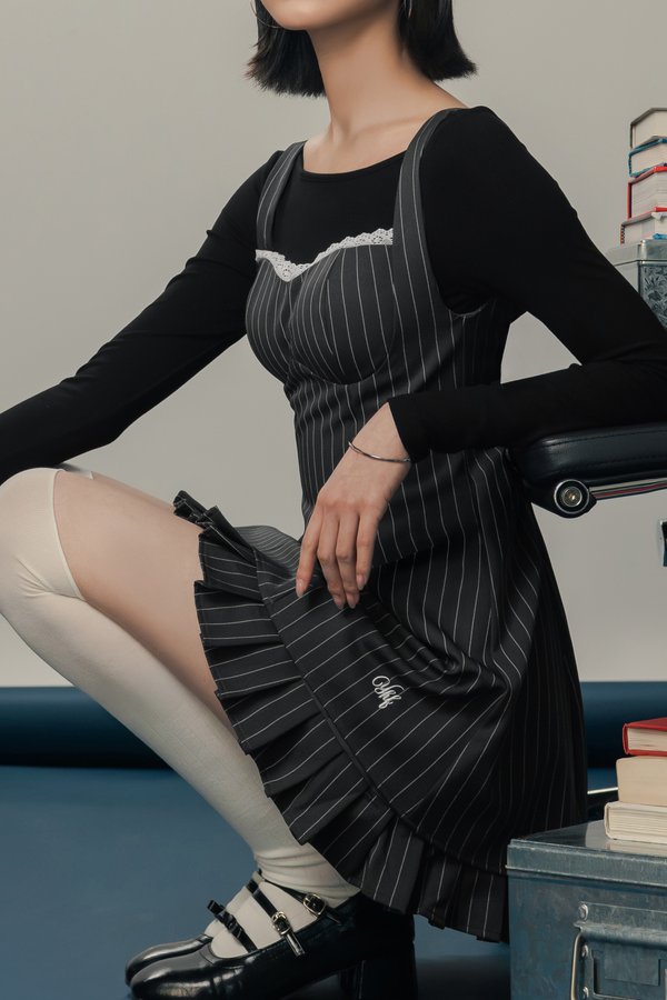 Principle Dress In Pinstripe Grey