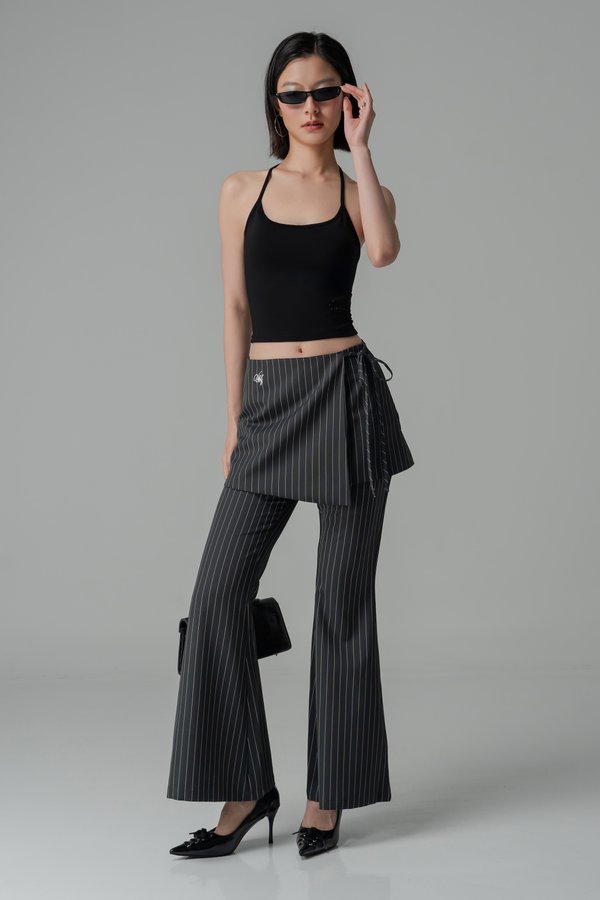 Overlap Skirt Pants in Pinstripe Grey