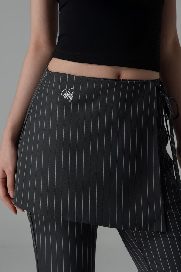 Overlap Skirt Pants in Pinstripe Grey