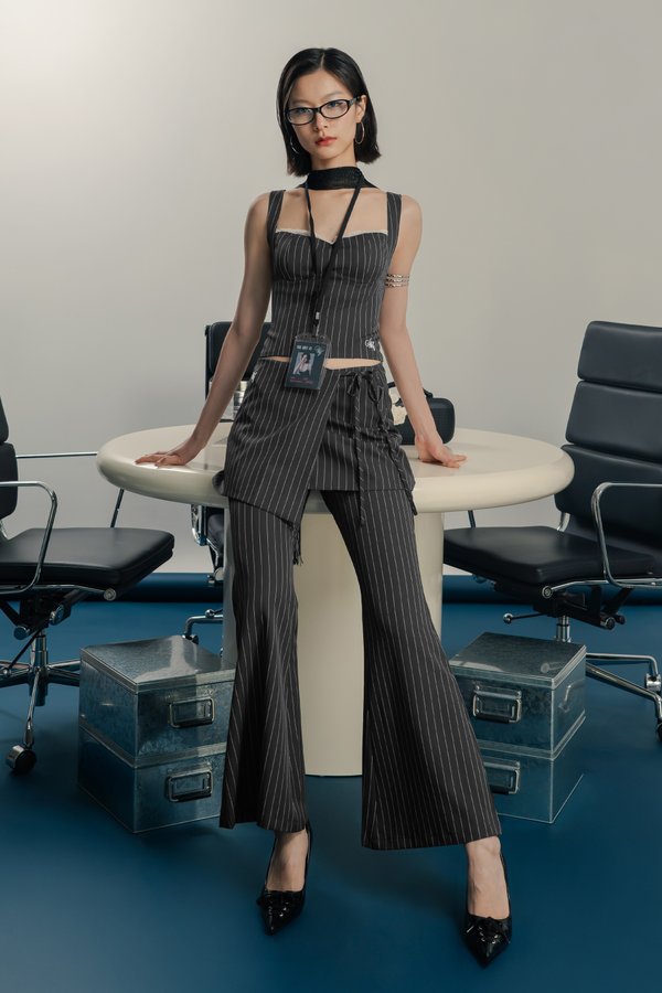Overlap Skirt Pants in Pinstripe Grey