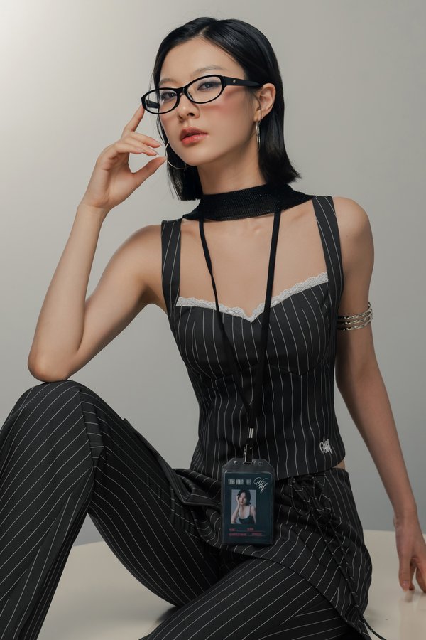 Misconduct Top In Pinstripe Grey