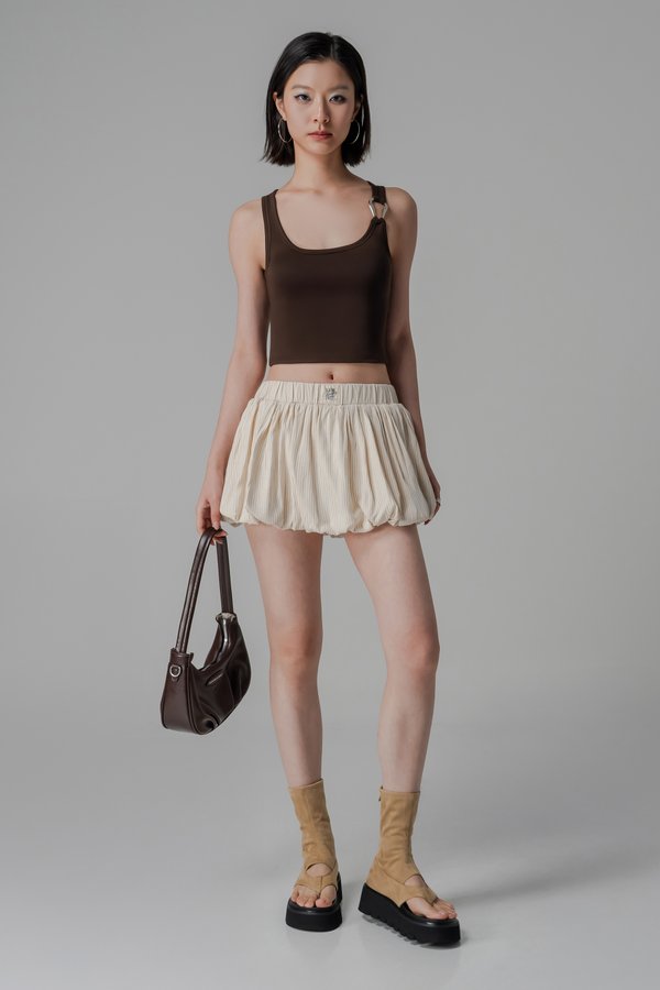 Blown Bubble Shorts In Khaki Beige Stripes