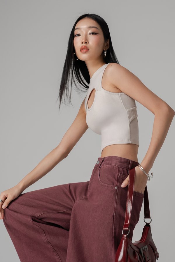 Hollow Top In Stone Grey