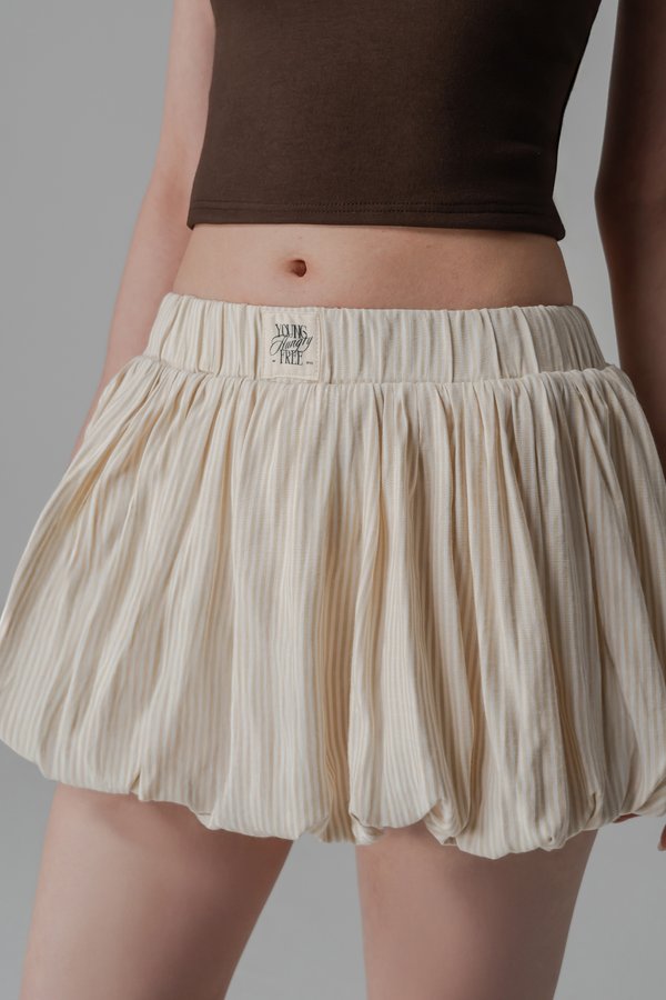 Blown Bubble Shorts In Khaki Beige Stripes