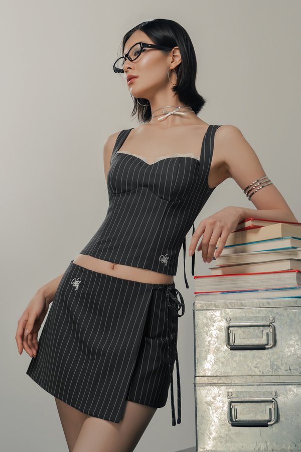 Misconduct Top In Pinstripe Grey