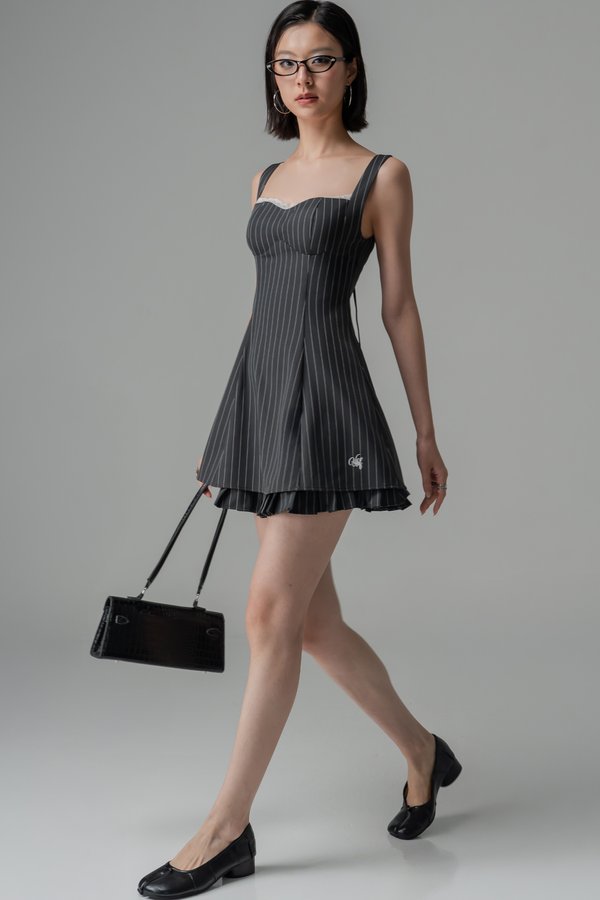 Principle Dress In Pinstripe Grey