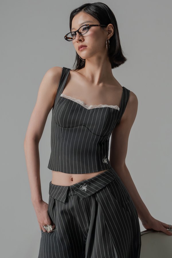 Misconduct Top In Pinstripe Grey