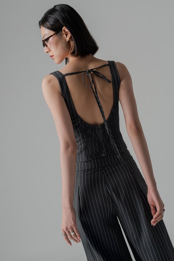 Misconduct Top In Pinstripe Grey