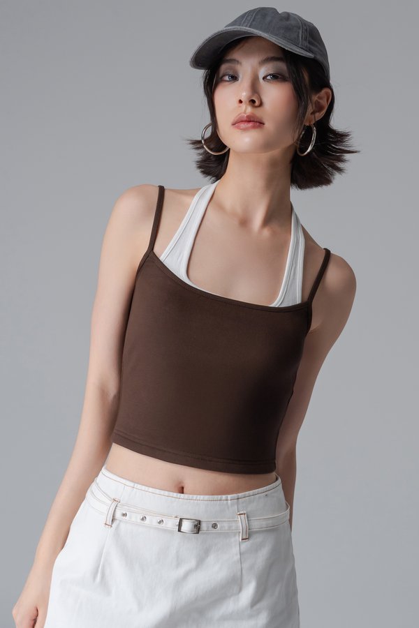 Double Trouble Halter Top In Mocha Brown