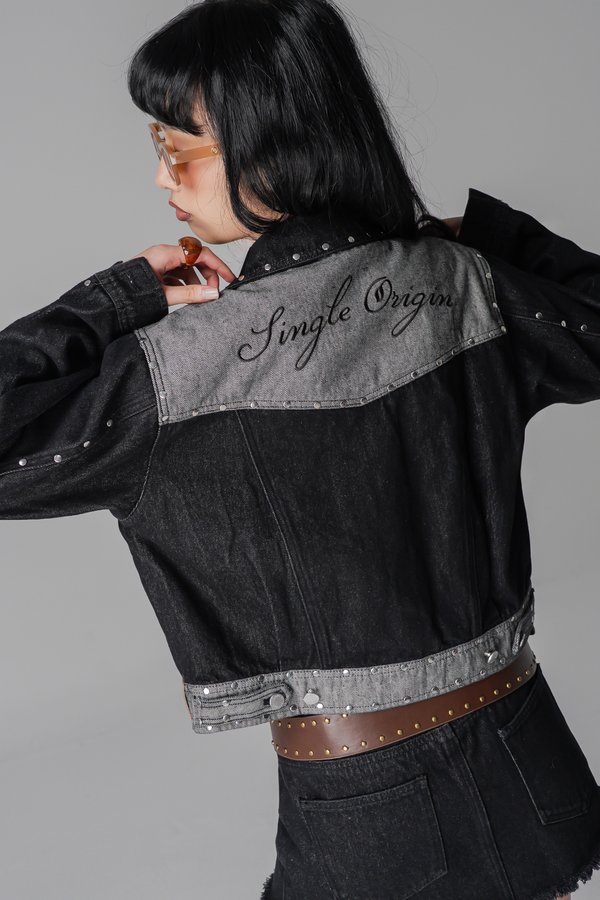 Single Origin Denim Jacket Studded In Black Washed