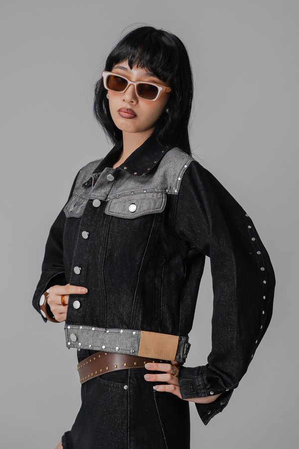 Single Origin Denim Jacket Studded In Black Washed