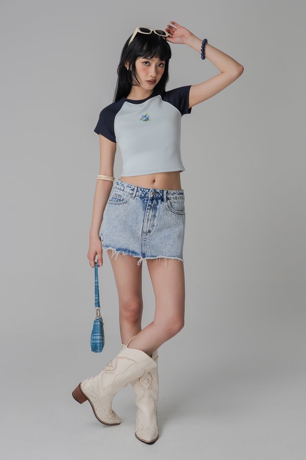 Easy Peasy Skirt In Light Blue Washed
