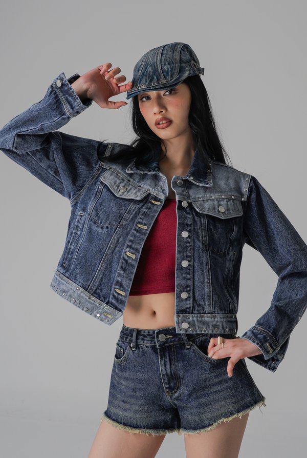 Single Origin Denim Jacket Studded In Blue Washed
