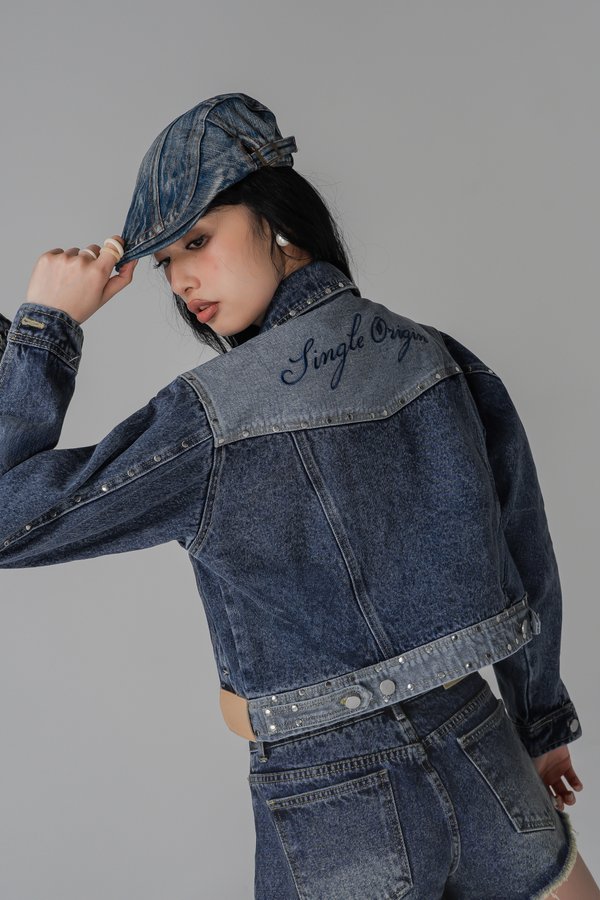 Single Origin Denim Jacket Studded In Blue Washed