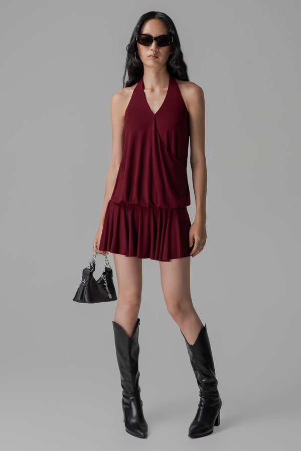 Bare Halter Dress in Burgundy