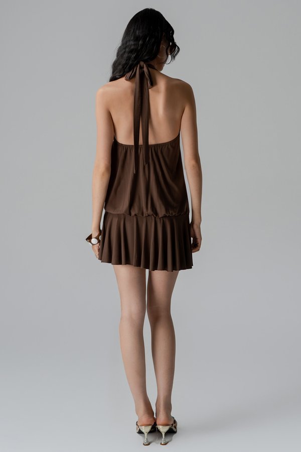 Bare Halter Dress in Espresso Brown