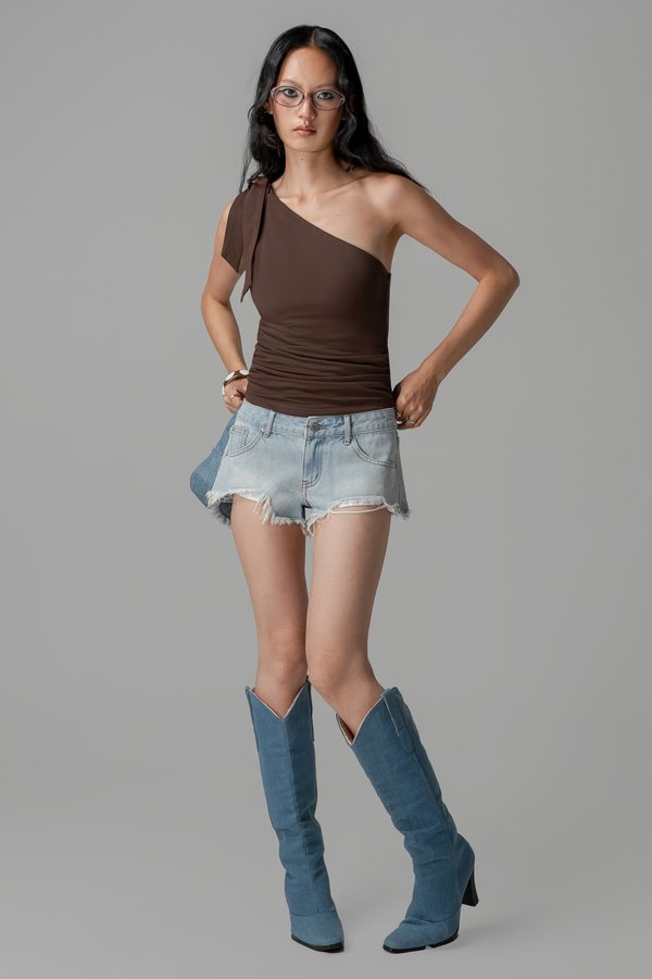 Frayed Mini Shorts in Light Wash