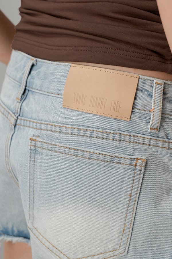 Frayed Mini Shorts in Light Wash