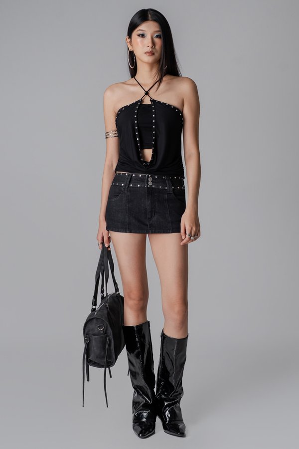 Strapped Two-Way Halter Top in Black