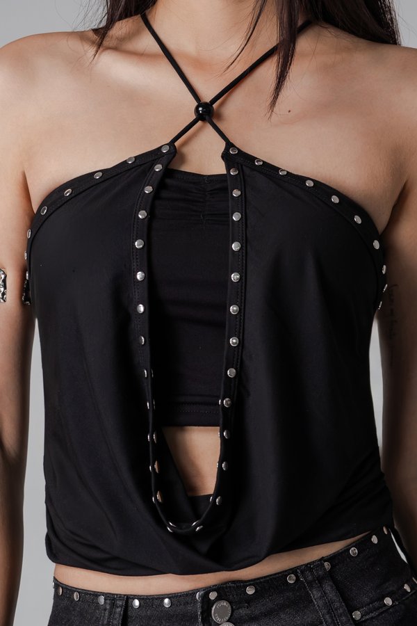 Strapped Two-Way Halter Top in Black
