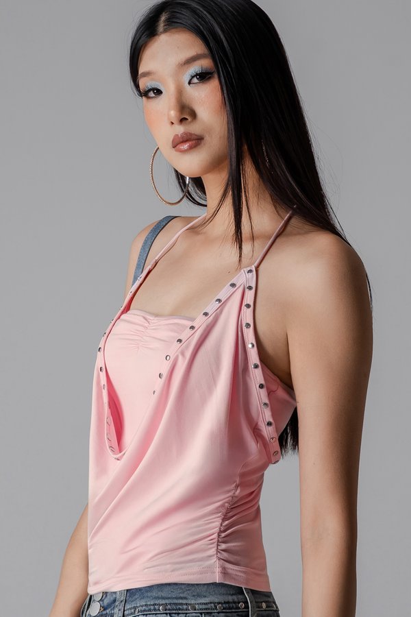 Strapped Two-Way Halter Top in Pink