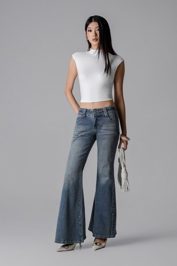 It-Girl Studded Denim Flare Jeans In Vintage Blue