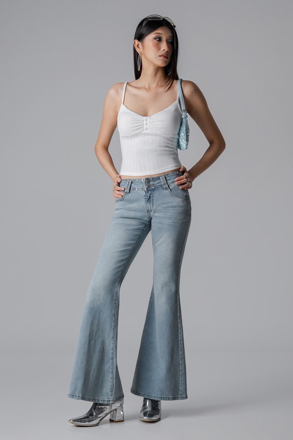 It-Girl Studded Denim Flare Jeans In Light Blue