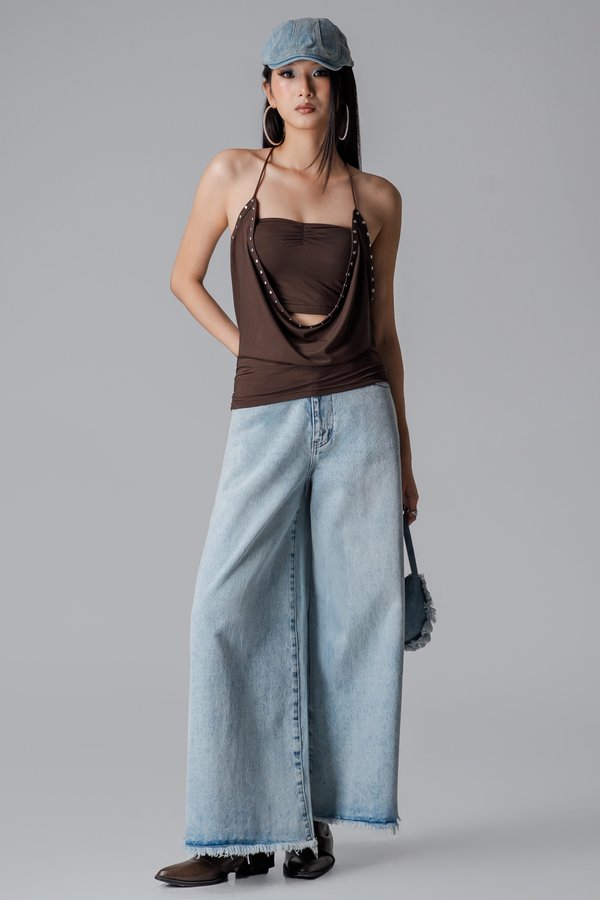 Strapped Two-Way Halter Top in Brown