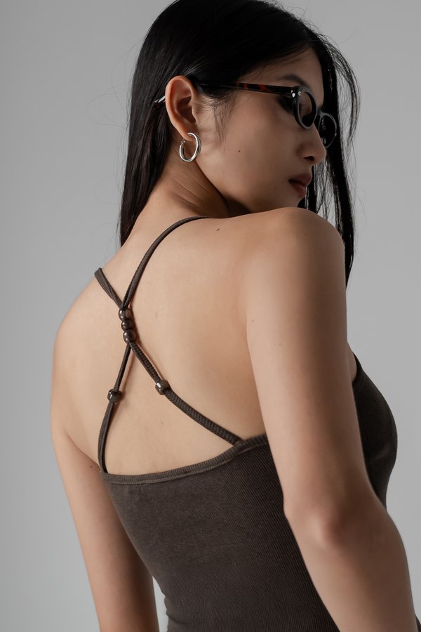 Monsoon Beaded Top in Midnight Brown