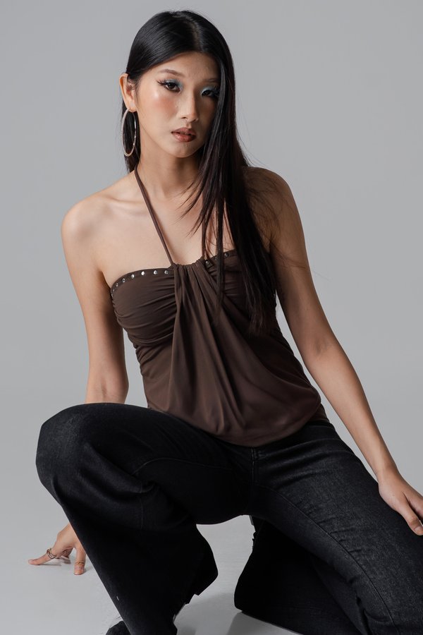 Star-Studded Halter Top in Brown