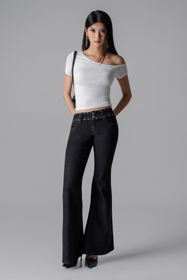 It-Girl Studded Denim Flare Jeans In Black