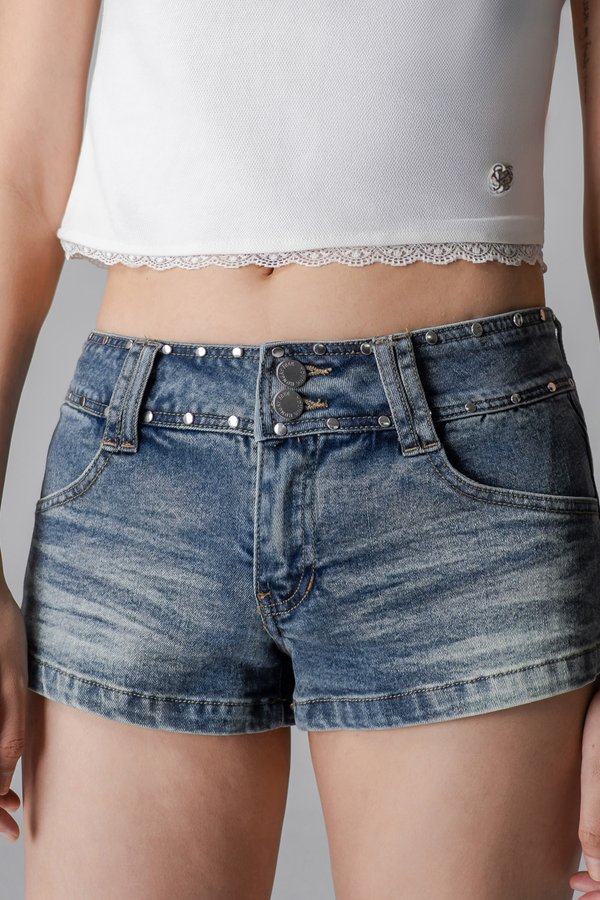 Moment Studded Denim Shorts in Vintage Blue